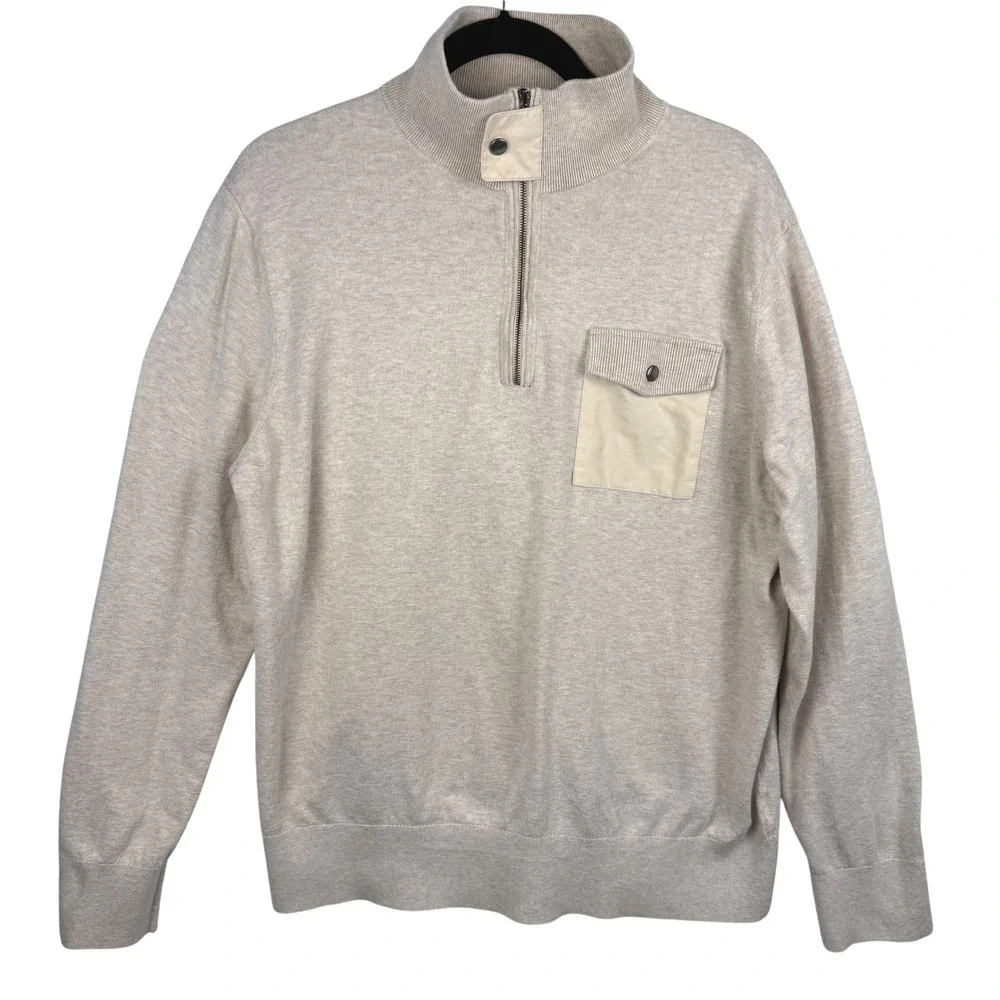 Banana‎ Republic Sweater Mens XL Mock Neck Half Zip Pullover Long Sleeve Ivory